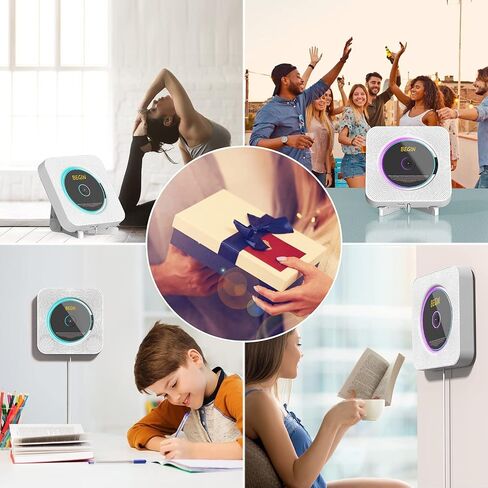 AONCO Portable CD Player,Bluetooth Wall-Mounted CD Music Player Home Audio Speaker,with Remote Control FM Radio Built-in HiFi Speaker,MP3 Headphone Jack Aux Out,White in Saudi Arabia