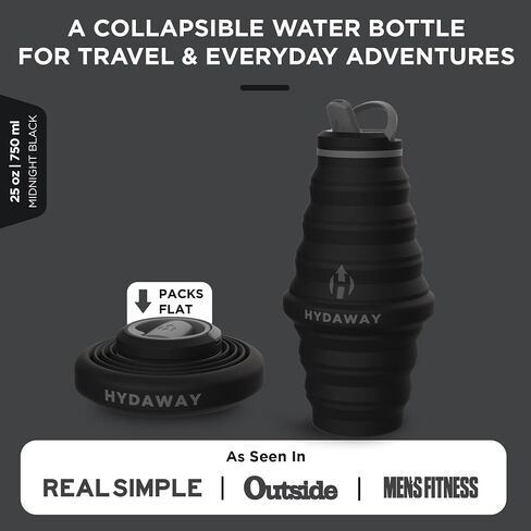 HYDAWAY Collapsible Water Bottle - 25oz I Reusable Water Bottle with Flip Top Lid for Travel, Hiking, Backpacking I Portable & Leakproof, Food-Grade Silicone, BPA Free, Collapses to 1.5" in Saudi Arabia