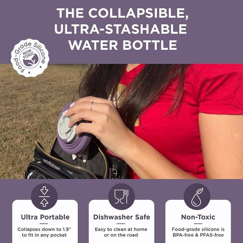 HYDAWAY Collapsible Water Bottle - 25oz I Reusable Water Bottle with Flip Top Lid for Travel, Hiking, Backpacking I Portable & Leakproof, Food-Grade Silicone, BPA Free, Collapses to 1.5" in Saudi Arabia