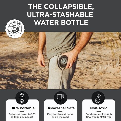 HYDAWAY Collapsible Water Bottle - 25oz I Reusable Water Bottle with Flip Top Lid for Travel, Hiking, Backpacking I Portable & Leakproof, Food-Grade Silicone, BPA Free, Collapses to 1.5" in Saudi Arabia