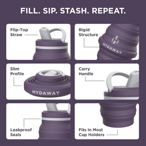 HYDAWAY Collapsible Water Bottle - 25oz I Reusable Water Bottle with Flip Top Lid for Travel, Hiking, Backpacking I Portable & Leakproof, Food-Grade Silicone, BPA Free, Collapses to 1.5" in Saudi Arabia