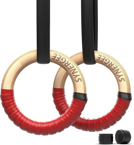 Synergee Wood Olympic Gymnastics Rings 1.25" and 1" Grip with Adjustable Straps & Grip Tape for Pull Ups Dips and Muscle Ups in Saudi Arabia