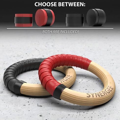 Synergee Wood Olympic Gymnastics Rings 1.25" and 1" Grip with Adjustable Straps & Grip Tape for Pull Ups Dips and Muscle Ups in Saudi Arabia