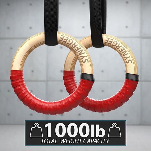 Synergee Wood Olympic Gymnastics Rings 1.25" and 1" Grip with Adjustable Straps & Grip Tape for Pull Ups Dips and Muscle Ups in Saudi Arabia