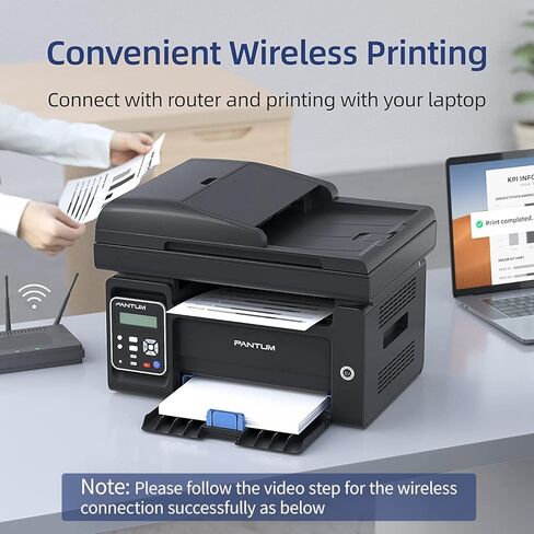 Pantum M6552NW الكل في واحد طابعة ليزر ماسح ضوئي ناسخة لاسلكية أحادية اللون بالأبيض والأسود للمكتب المنزلي - طباعة مسح ضوئي، سرعة تصل إلى 23 صفحة في الدقيقة، 50 ورقة ADF، سعة 150 ورقة كبيرة in Kuwait