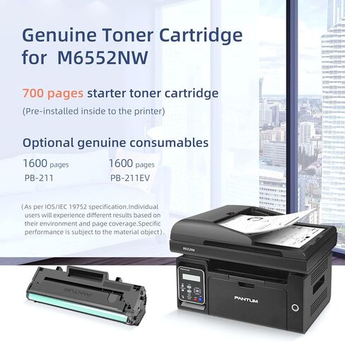 Pantum M6552NW الكل في واحد طابعة ليزر ماسح ضوئي ناسخة لاسلكية أحادية اللون بالأبيض والأسود للمكتب المنزلي - طباعة مسح ضوئي، سرعة تصل إلى 23 صفحة في الدقيقة، 50 ورقة ADF، سعة 150 ورقة كبيرة in Kuwait
