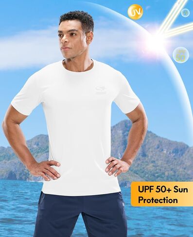 Haimont Men's UPF 50+ Sun Protection Fishing Shirts Short Sleeve Quick Dry Swim T-Shirt UV Workout Athletic Tee Shirt in Saudi Arabia