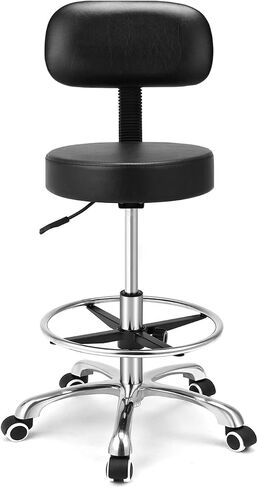 Kaleurrier Rolling Swivel Adjustable Heavy Duty Drafting Stool Chair for Salon,Medical,Office and Home uses,with Wheels and Back (Black) in Saudi Arabia
