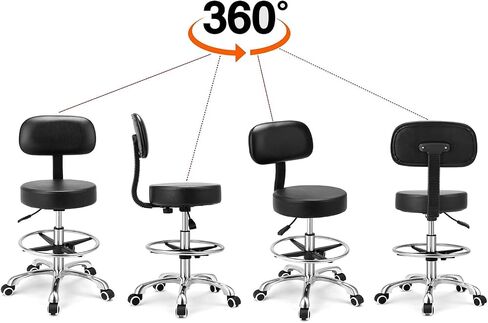 Kaleurrier Rolling Swivel Adjustable Heavy Duty Drafting Stool Chair for Salon,Medical,Office and Home uses,with Wheels and Back (Black) in Saudi Arabia