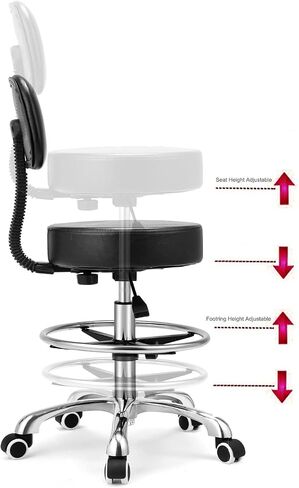 Kaleurrier Rolling Swivel Adjustable Heavy Duty Drafting Stool Chair for Salon,Medical,Office and Home uses,with Wheels and Back (Black) in Saudi Arabia