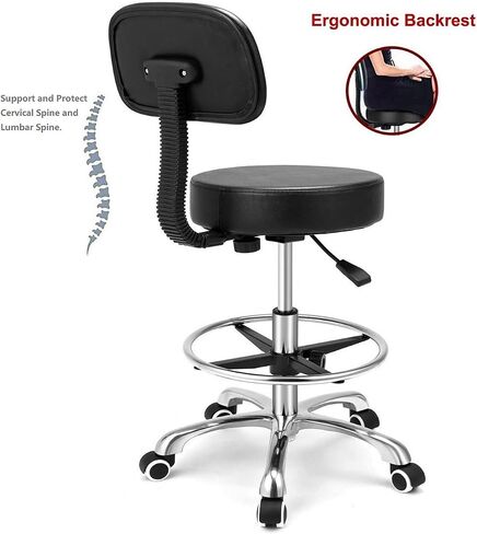 Kaleurrier Rolling Swivel Adjustable Heavy Duty Drafting Stool Chair for Salon,Medical,Office and Home uses,with Wheels and Back (Black) in Saudi Arabia