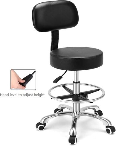 Kaleurrier Rolling Swivel Adjustable Heavy Duty Drafting Stool Chair for Salon,Medical,Office and Home uses,with Wheels and Back (Black) in Saudi Arabia