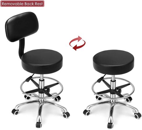 Kaleurrier Rolling Swivel Adjustable Heavy Duty Drafting Stool Chair for Salon,Medical,Office and Home uses,with Wheels and Back (Black) in Saudi Arabia