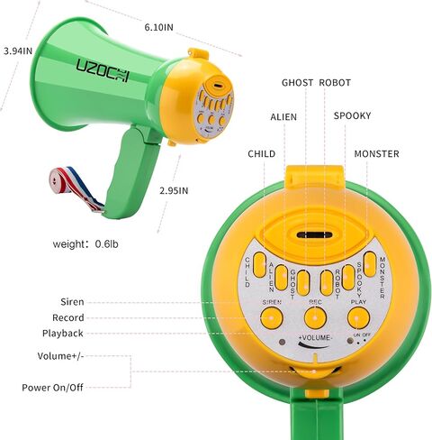 مكبر صوت UZOCHI Mini Megaphone Bullhorn مع صفارة إنذار وتسجيل، مغير صوت صغير محمول مع 6 تأثيرات صوتية، مثالي للأطفال والطلاب والكبار والتشجيع. in Kuwait