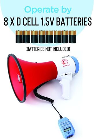 Bullhorn Megaphone with Siren & Volume Control/Recorder - Waterproof 30W Reliable and Consistent Performance, 700-sec Voice Recording with Maximum Range 1640Yards in Saudi Arabia