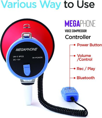 Bullhorn Megaphone with Siren & Volume Control/Recorder - Waterproof 30W Reliable and Consistent Performance, 700-sec Voice Recording with Maximum Range 1640Yards in Saudi Arabia