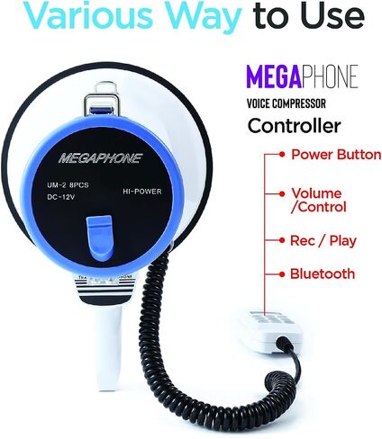 Bullhorn Megaphone with Siren & Volume Control/Recorder - Waterproof 30W Reliable and Consistent Performance, 700-sec Voice Recording with Maximum Range 1640Yards in Saudi Arabia