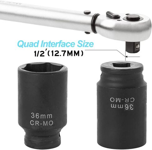 مقبس صدمات عميق 1/2 بوصة × 36 مم، مقبس صامولة محور CR-MO ذو 6 نقاط، لسهولة الإزالة، صواميل عمود محور الدفع الأمامي، فتحة الدبوس (متري) in Kuwait