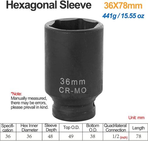 مقبس صدمات عميق 1/2 بوصة × 36 مم، مقبس صامولة محور CR-MO ذو 6 نقاط، لسهولة الإزالة، صواميل عمود محور الدفع الأمامي، فتحة الدبوس (متري) in Kuwait