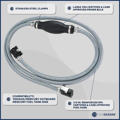 Five Oceans 3/8-Inch Marine Outboard Motor Fuel Line for Yamaha Mercury, Leakproof, 6-foot Long, Reinforced EPA/CARB, Replaces Part 22-13563Q7, 22-13563A7, 22-13563A6, 22-13563T7 - FO4285 in Kuwait