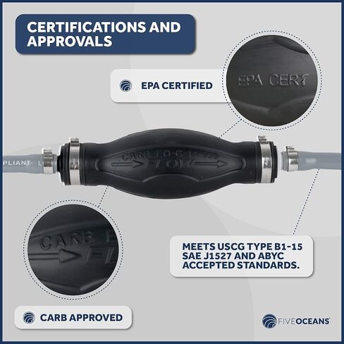 Five Oceans 3/8-Inch Marine Outboard Motor Fuel Line for Yamaha Mercury, Leakproof, 6-foot Long, Reinforced EPA/CARB, Replaces Part 22-13563Q7, 22-13563A7, 22-13563A6, 22-13563T7 - FO4285 in Kuwait