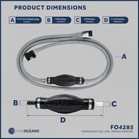 Five Oceans 3/8-Inch Marine Outboard Motor Fuel Line for Yamaha Mercury, Leakproof, 6-foot Long, Reinforced EPA/CARB, Replaces Part 22-13563Q7, 22-13563A7, 22-13563A6, 22-13563T7 - FO4285 in Kuwait