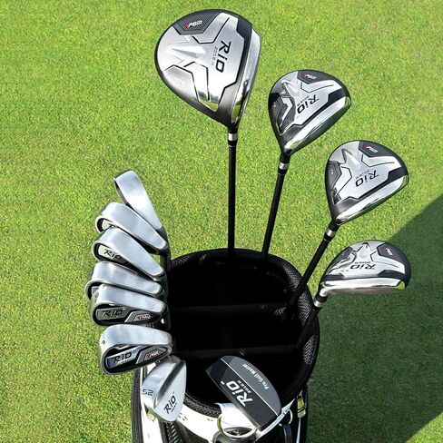 PGM Men's Complete Golf Club Sets - 12 Pieces - 3 Wood (#1,3,5), 1 Hybrid (#4H), 6 Irons(#5,6,7,8,9,PW), 1 Sand Wedge (52°), 1 Putter - Golf Stand Bag - Titanium Club Head, Graptlite Shaft in Saudi Arabia