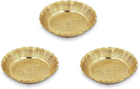 Aditri Creation Set of 3 Nakshi Plate, Decorative Brass Indian Prasad Plate Katori for Pooja Pooja Utensils Item Articles for Holi Pooja Decoration(Size 3" Diameter) Patra (Katori) in Saudi Arabia