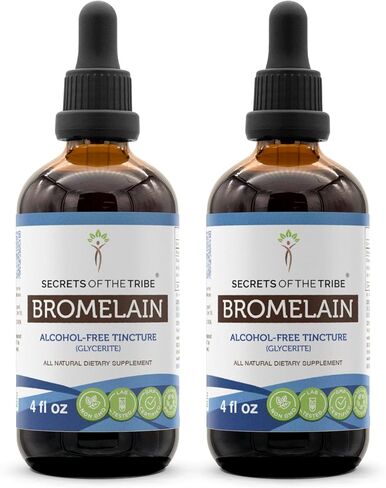 Secrets of the Tribe Bromelain Tincture Alcohol-Free Extract, Wildcrafted Bromelain, Pineapple (Ananas Comosus) (2x4 FL OZ) in Saudi Arabia