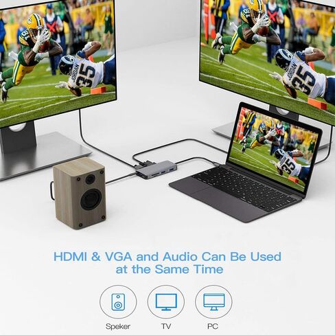 محول A-Goldnest 9 في 1 لجهاز MacBook Pro، DELL XPS13، محور USB-C، VGA/HDMI 4K Projection PD100W، مقبس صوت، 3X USB 3.0، فتحة بطاقة TF/SD in Kuwait