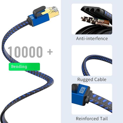 كابل إيثرنت 75 قدم Cat 8 كابل إنترنت طويل عالي السرعة كابل شبكة مجدول من النايلون RJ45 موصلات SSTP كابل LAN مسطح محمي كابلات إيثرنت Cat8 75 قدم للكمبيوتر الشخصي in Kuwait
