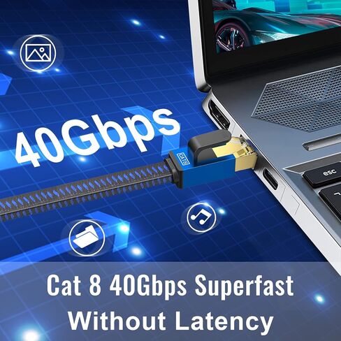كابل إيثرنت 75 قدم Cat 8 كابل إنترنت طويل عالي السرعة كابل شبكة مجدول من النايلون RJ45 موصلات SSTP كابل LAN مسطح محمي كابلات إيثرنت Cat8 75 قدم للكمبيوتر الشخصي in Kuwait