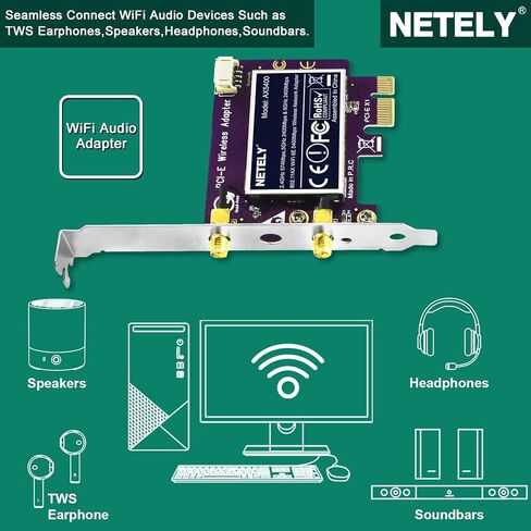 802.11AX WiFi 6E 5400Mbps PCIE WiFi Adapter with Bluetooth 5.2 for Windows 10/11 64bit Desktop PCs, 2.4GHz 574Mbps, 5GHz 2400Mbps, and 6GHz 2400Mbps, Intel WiFi 6E AX210 PCIE WiFi Card (AX5400) in Kuwait