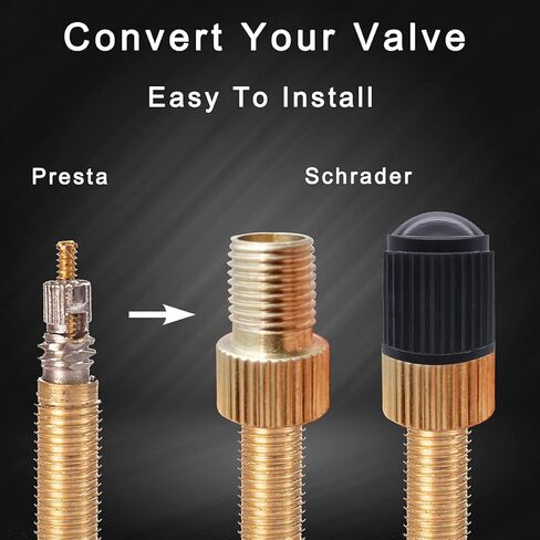 محول صمام بريستا من النحاس مع أغطية قيمة - محول بريستا إلى شريدر - من فرنسا/المملكة المتحدة إلى الولايات المتحدة - منفاخ إطارات الدراجة، أدوات ضاغط هواء للدراجة لتضخيم الإطارات باستخدام مضخة قياسية أو ضاغط هواء in Kuwait