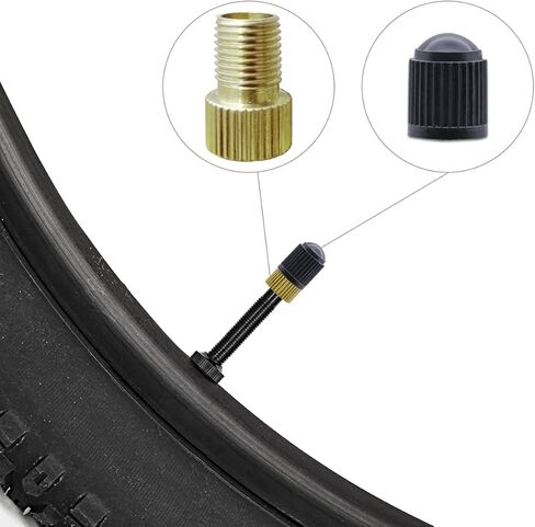 محول صمام بريستا من النحاس مع أغطية قيمة - محول بريستا إلى شريدر - من فرنسا/المملكة المتحدة إلى الولايات المتحدة - منفاخ إطارات الدراجة، أدوات ضاغط هواء للدراجة لتضخيم الإطارات باستخدام مضخة قياسية أو ضاغط هواء in Kuwait