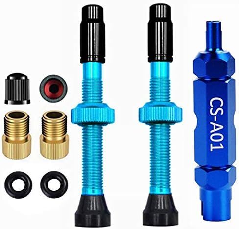 طقم جذع صمام بدون أنابيب 40 مم | جذع صمام بريستا بدون أنبوب للدراجة مع أداة إزالة الصمام الأساسية - أغطية جذع صمام بريستا من سبيكة - سبيكة خفيفة للغاية - زوج - اختر اللون/الحجم (أسود-40 مم) in Kuwait