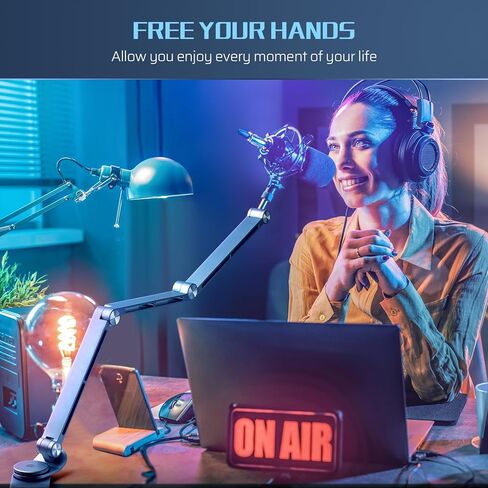 حامل ذراع ميكروفون مكتبي منخفض المستوى، قابل للدوران 360 درجة، قابل للتعديل والطي، حامل ذراع ميكروفون قوي من سبائك الألومنيوم للبث والفيديو والألعاب والراديو والبودكاست والاستوديو والتسجيل in Kuwait