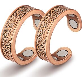 Copper Rings for Women, Lymphatic Drainage Ring 100% Solid Pure Copper Jewelry Gift, Adjustable Magnetic Rings with Exquisite Box (2 PCS)