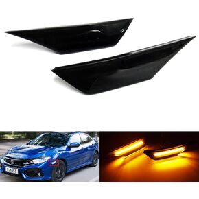 2x Black Smoked Lens Front Bumper LED Side Marker Turn Signal Light For 2016-2021 Honda Civic FC/FK Si Type R