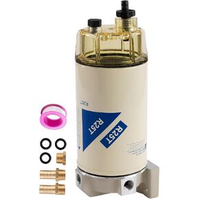 R25T Fuel Filter/Water Separator Assembly Complete Set 10 Micron Replacement for 245R Series Diesel Engine Replaces Volvo 20386081 WIX 33771 FS19778 WK940/38X 2 Fittings