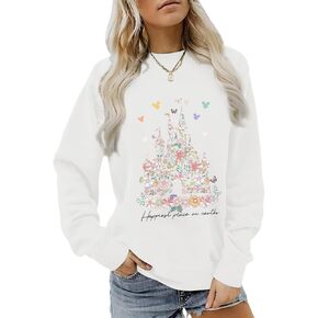 سويت شيرت Magic Kingdom للسيدات، قميص بأكمام طويلة ورسومات زهور على شكل قلعة سحرية، بلوفر للعطلات (أبيض، مقاس XL) in Kuwait