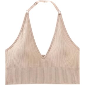 INIBUD Halter Bra for Women Longline Sports Bra Wireless Seamless Padded Backless Bralette with Adjustable Strap