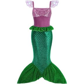 Eledobby Ariel Costume for Girls Little Mermaid Dress Halloween Outfit Princess Mermaids Dress Up Birthday Party Clothes