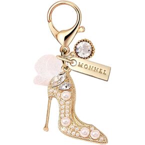 MC440 Crystal Lady High-heel Shoe Lobster Clasp Charm for Women with Velvet Bag (White,1 Piece)