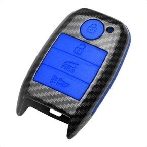 TANGSEN Key Fob Case Compatible with KIA Optima Rio Sorento SPORTAGE 4 Button Keyless Entry Remote Black Carbon Fiber Pattern ABS Red Silicone Cover