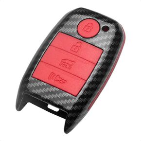 حافظة TANGSEN Key Fob متوافقة مع KIA Optima Rio Sorento SPORTAGE 4 أزرار دخول بدون مفتاح عن بعد أسود من ألياف الكربون نمط ABS غطاء سيليكون أحمر