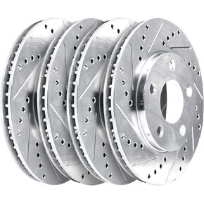 Hart Brakes For 2007-2017 Lexus LS460 Full Kit Drill/Slot Brake Rotors, Silver Zinc Plated, (PHCC.44166.01)