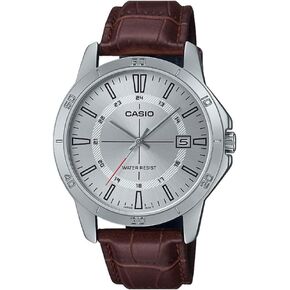 Casio MTP-V004L-7C Men's Stainless Steel Brown Leather Band Silver 24 Hour Dial Date Watch