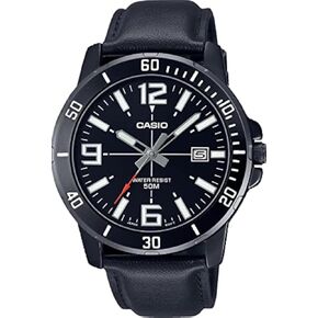 Casio MTP-VD01BL-1BV Men's Enticer Black IP Leather Band Black Dial Casual Analog Sporty Watch