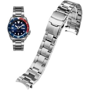 Stainless Steel Watch Band Curved Ends Tapered 18mm 19mm 20mm 21mm 22mm 24mmFlexible Metal Watch Strap Smartwatch Bracelet Deployment Double FlipLock Buckle Silver Black